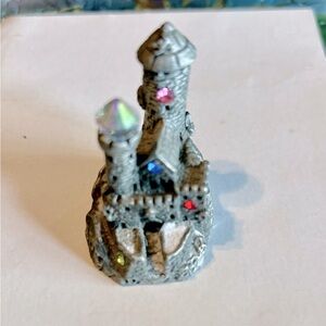 Gray Pewter Castle Figurine with Gem Accents